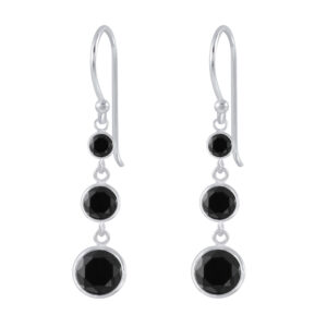 Sterling Silver Cubic Zirconia Dangle Earrings - Black
