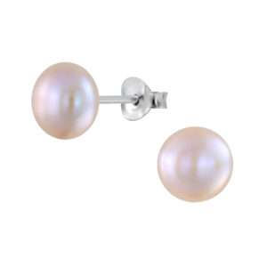 8mm Fresh Water Pearl Sterling  Silver Stud Earrings - Peach