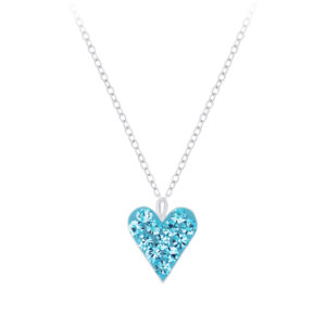 Sterling Silver Heart Crystal Necklace - Aqua Bohemica