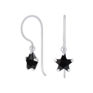 6mm Star Cubic Zirconia Sterling Silver Earrings - Black