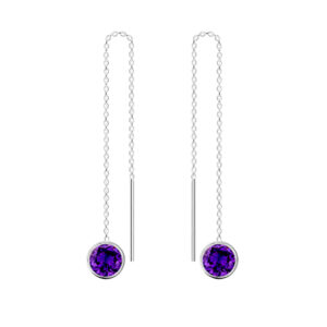 6mm Round Cubic Zirconia Sterling Silver Thread Through Earrings - Purple