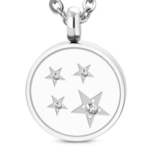 Stainless Steel Star Journey Circle Charm Pendant w/ Clear CZ