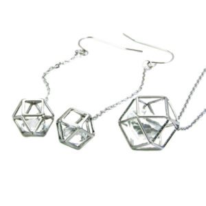 CZ Wire Basket Stainless Steel Necklace or Earrings