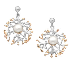 Pearl Rhodium + Gold Plated Sterling Silver Post Drop Dangle Earrings