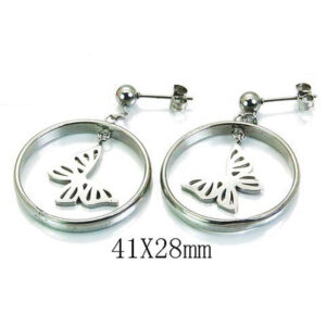 Butterfly Circle Stainless Steel Post Drop Dangle Earrings