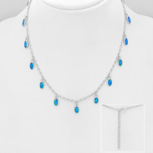 16-18" | Lab Opal Rhodium Plated Sterling Silver Adjustable Necklace