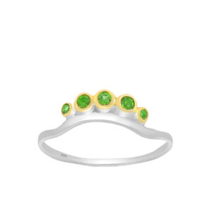 Handmade Sterling Silver Ring, Decorated with Chrome Diopsides, Plated with 3 Micron 22K Yellow Gold and White Rhodium