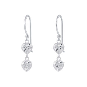 CZ Heart Sterling Silver Hook Drop Dangle Earrings