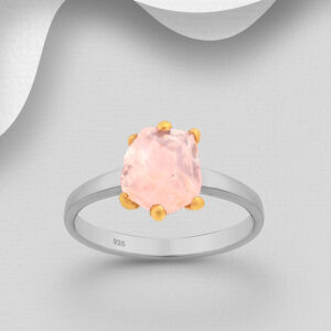 Rose Quartz Grey Ruthenium Plated Sterling Silver Ring