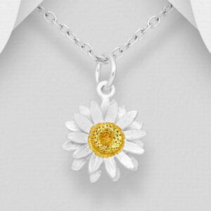 Sterling Silver Flower Pendant, Pollen Plated with 18K Yellow Gold
