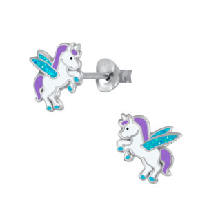 Sterling Silver Winged Unicorn Stud Earrings