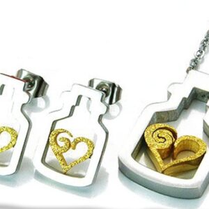 Love Potion Two Tone Stainless Steel Necklace and Earrings Set