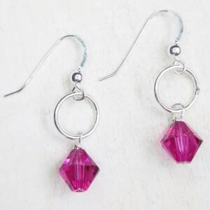 Silver Link with Swarovski Crystal Earrings - Fucshia - Made in the USA