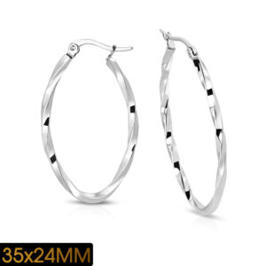 1.4" x 1" | Stainless Steel Twisted Oval Clip Back Earrings (pair)