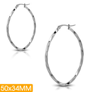 2" x 1.4" | Stainless Steel Twisted Oval Clip Back Earrings (pair)