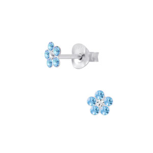 6mm | Blue Crystal Daisy Flower Sterling Silver Post Earrings