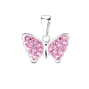 16" | Pink Crystal Sterling Silver Butterfly Necklace