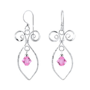 Crystal Glass Bead Sterling Silver Spiral Earrings