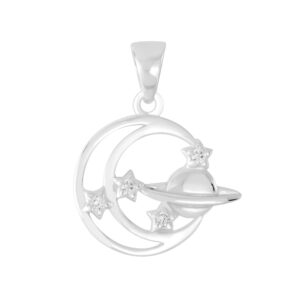 16” | CZ Sterling Silver Planet Cosmic Pendant / Charm