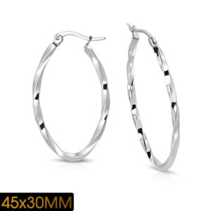 1.8" x 1.2" | Stainless Steel Twisted Oval Clip Back Earrings (pair)