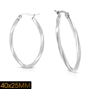 1.6" x 1" | Stainless Steel Twisted Oval Clip Back Earrings (pair)