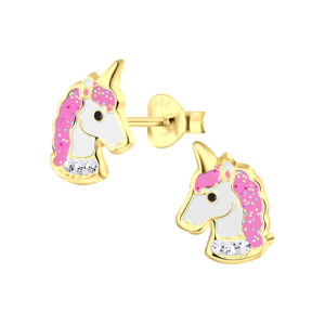 14k Gold Plated Sterling Silver Unicorn Post Stud Earrings