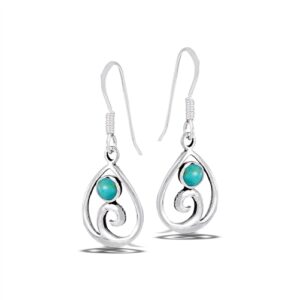 1.2" | Synthetic Turquoise Swirl Sterling Silver Hook Drop Dangle Earrings