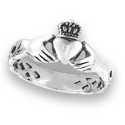 Sterling Silver Claddagh With Celtic Weave Ring (SIZE 6, 7, 8, 9)