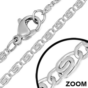 24" 2mm | Stainless Steel Lobster Claw Clasp Greek Key Snail Link Chain