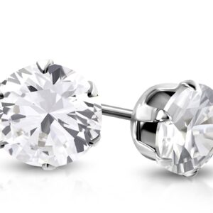 3mm | Stainless Steel Prong-Set Small Round Circle Stud Earrings w/ Clear CZ (pair)