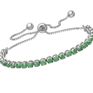 6"-9" | Rhodium Plated Sterling Silver Adjustable Bracelet w/Gemstones