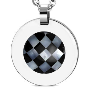Stainless Steel Circle Pendant w/ Grid Checker Shell Inlay