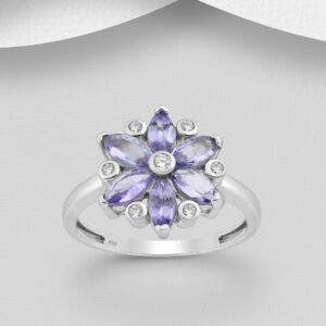 Tanzanite + CZ Sterling Silver Flower Ring