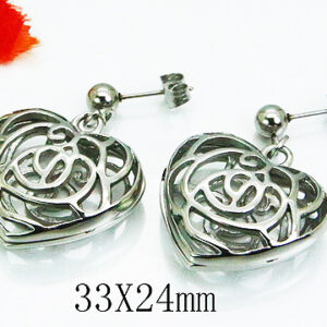 STAINLESS STEEL OPEN 3-D HEART DESIGN DROP DANGLE EARRINGS